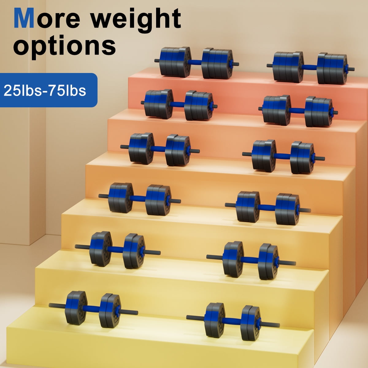 Reliancer Adjustable Dumbbells Set, 25/35/45/55/65/75 lbs Free Weight Set with Connector, 4 In1 Dumbbells Set Used as Barbell, Kettlebells, Push up Stand, Fitness Exercises for Home Gym Men/Women