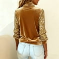 thumbnail image 4 of WULMLEO Sequin Tops for Women Dressy Casual Long Sleeve Sparkly Velvet Top Cowl Neck New Years Eve Outfits Quiet Luxury Clothes Gold 2XL, 4 of 4