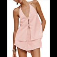 thumbnail image 3 of Conjunto de 2 Piezas de Top Holgado de Verano para Mujer, Sexy, con Espalda Descubierta, Cuello Halter y Lazo Frontal, y Pantalones Cortos de Cintura Alta. Rosa L, 3 of 10