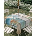 thumbnail image 3 of Square Outdoor Tablecloth with Umbrella Hole Teal Brown Beach Coastal Table Cloth Waterproof Patio Table Cover Summer Nautical Coral Shell Botanical Vintage Zipper Tablecloths for Picnic 54x54 Inch, 3 of 8