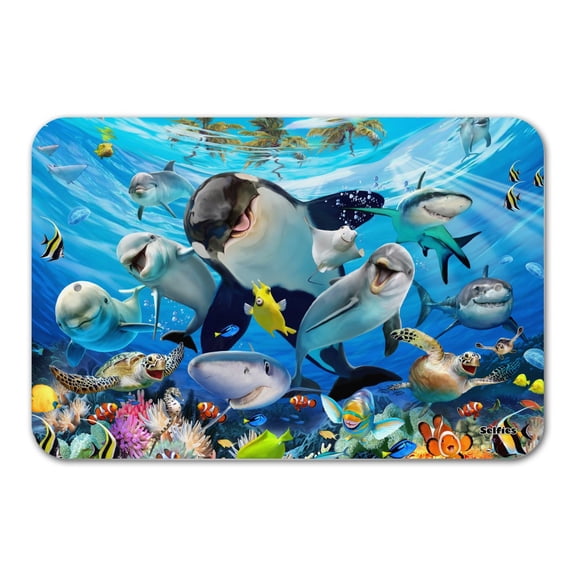 Underwater Ocean Selfie Orca Shark Dolphin Sea Turtle Coral Home Business Office Sign - Plastic - 18" x 12" (45.7cm x 30.5cm)