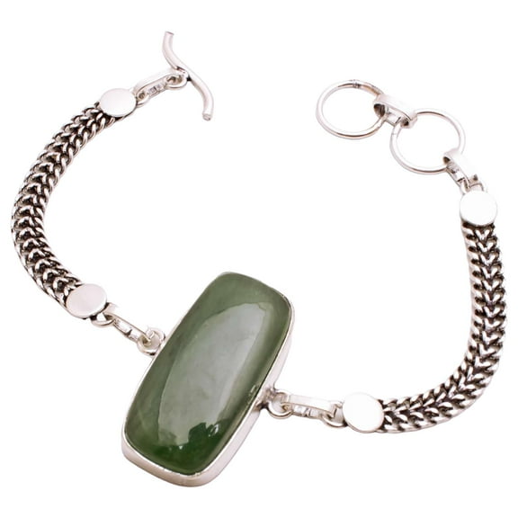 Silver Plated Bracelet For Women, Fashion Jewelry Silver Plated Bracelet, Handmade Gemstone Bracelet Jewelry For Women And Girls Charm Bracelet Moss Agate Gemstone Bracelet, 14 Gms BRB-1144