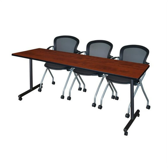 84" x 24" Kobe Mobile Training Table- Cherry & 3 Cadence Chairs- Black