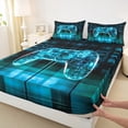 thumbnail image 3 of Feelyou Cyan Futuristic Gamepad Bed Sheets, Neon Gradient Square Stripes King Sheets, Gaming Controller Sheet Set, Breathable Home Decor, 4pcs, 3 of 7