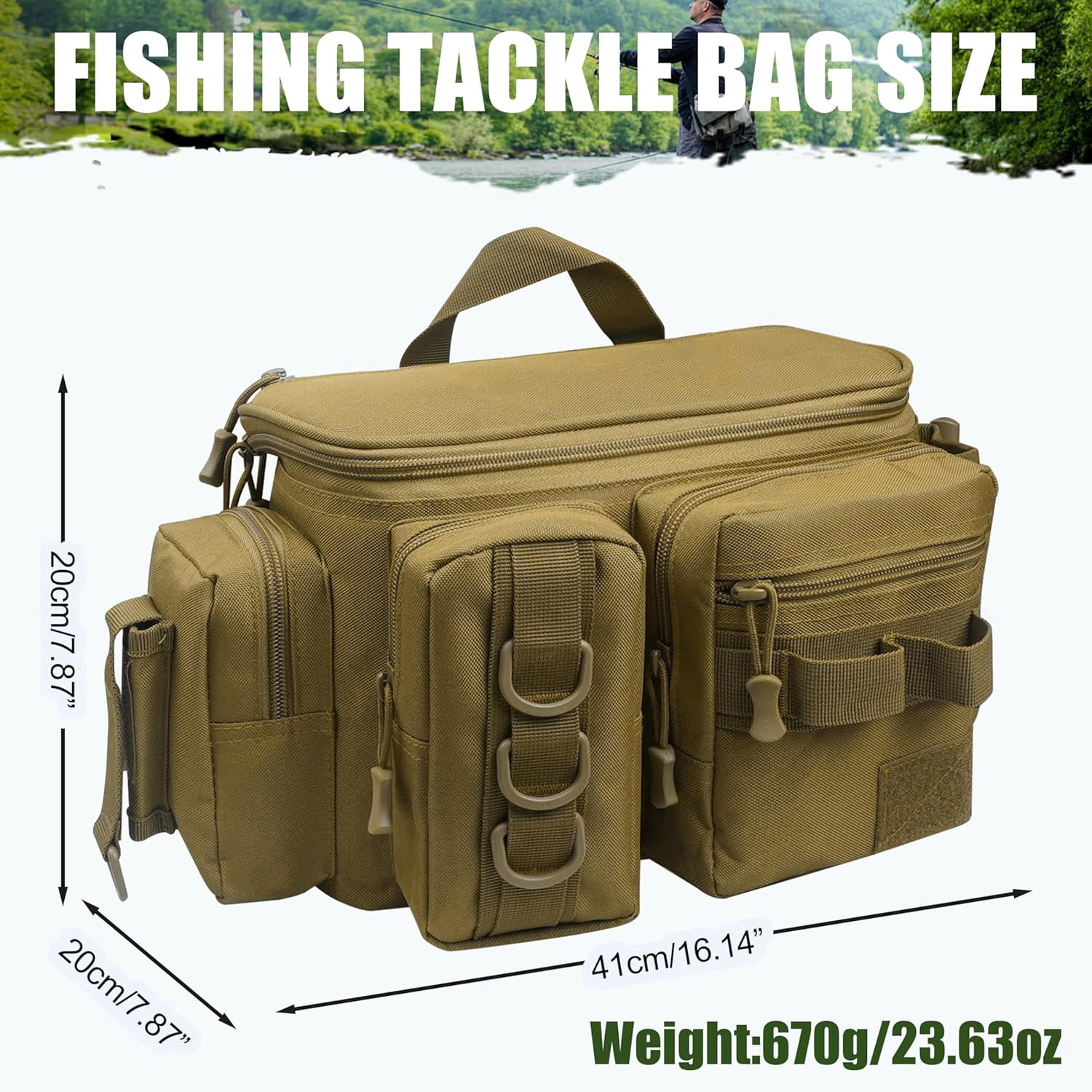 Fishing Tackle Bag with Rod Holder,Fly Fishing Sling Bag Pack Waterproof Cross Body Sling Bag Fishing Panny Pack Waist Bag Backpack Portable Fishing Tackle Box Storage Bag Gift for Men