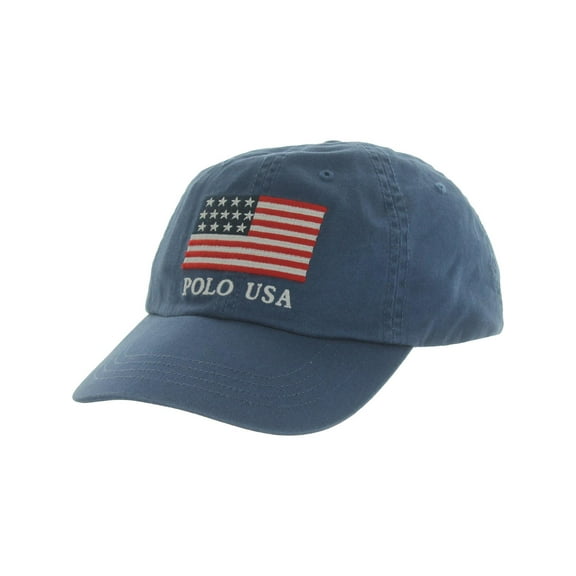 New Polo Ralph Lauren Men Chino Baseball Cap Outdoor Hat w/ USA Flag Color Navy