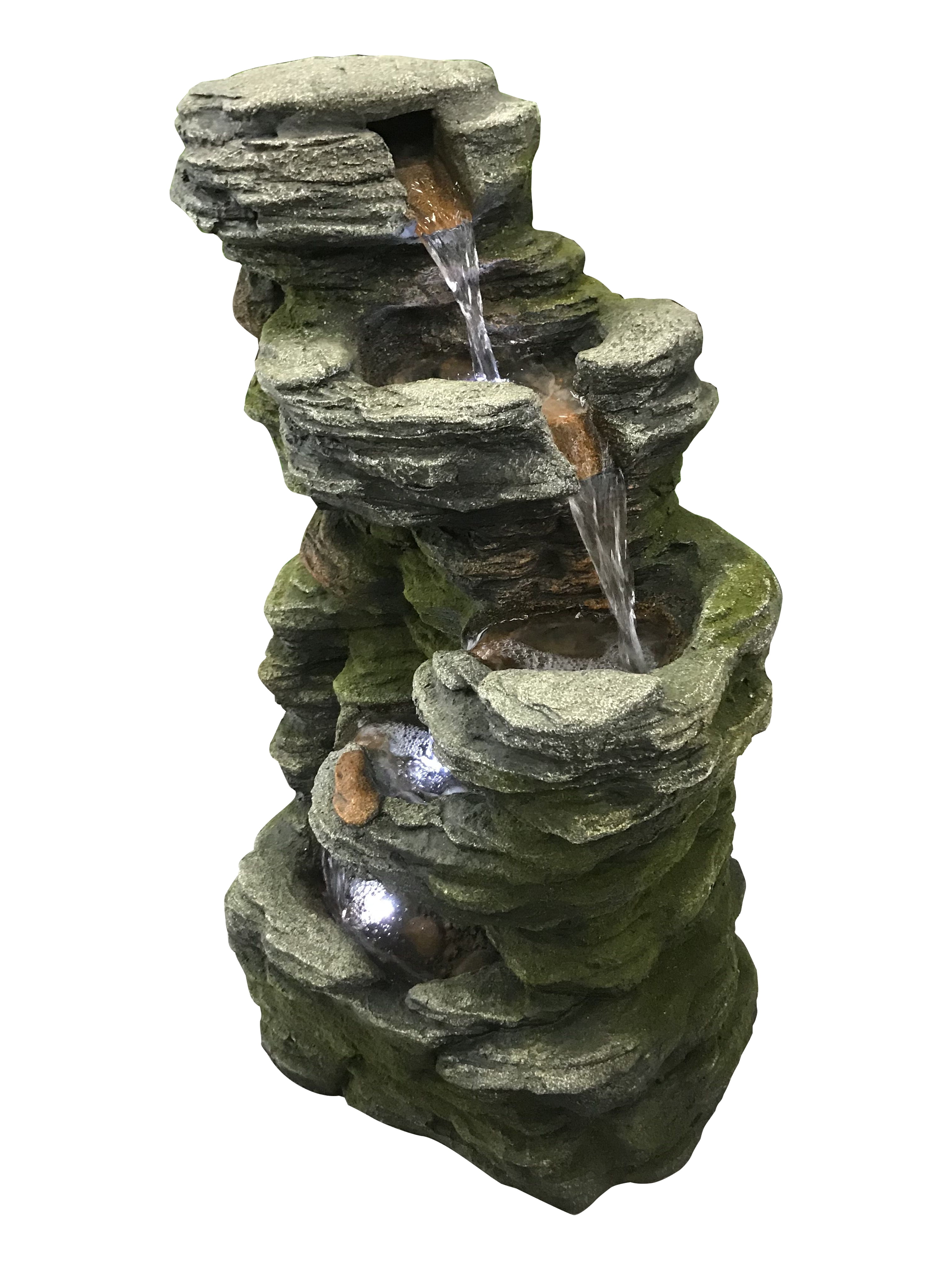 MULTILEVEL STONE FOUNTAIN WITH 3 COOL WHITE LED LIGHTS
