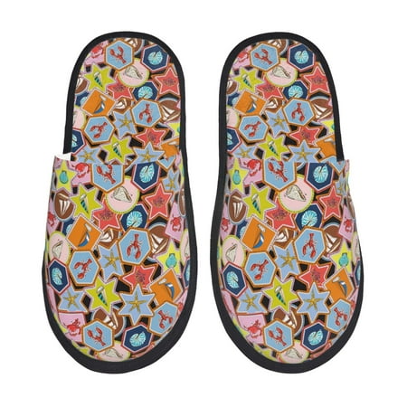 Balery Beach Life Slient Indoor Furry Fleece Comfort House Shoes Soft Non-Slip Home Shoes Cotton slippers House Slippers-- Medium