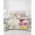thumbnail image 2 of Quilts Twin-XL Size Bedding Set, Vintage Spring Floral Lightweight Quilted Comforter, Dragonfly Elegant Pastoral Flowers Reversible Bedspread Coverlet with Pillow Covers for All Season, 68" x 98", 2 of 7