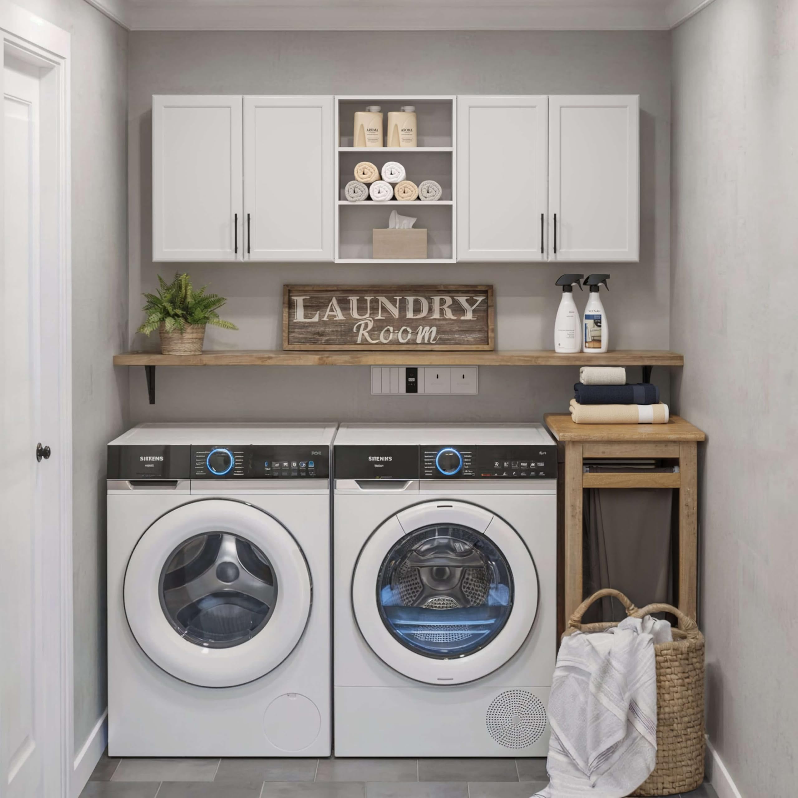 63" W Wall Cabinets for Laundry Room Set of 3, Kitchen Wall Cabinet with Adjustable Shelf, Floating Cabinet, Wall Mounted Cabinet for Laundry Room, Kitchen