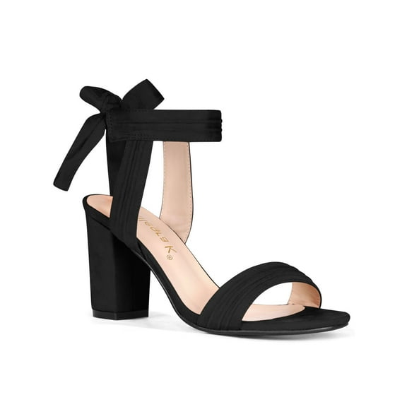 BLISSFUL STEP Valentine's Women's Sandals Ankle Tie Back Open Toe Block Heels Black 5