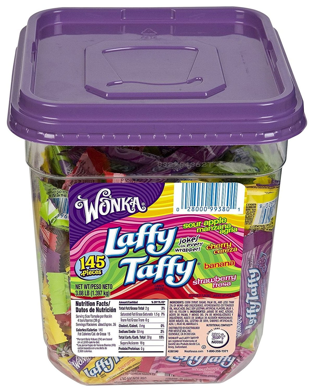 Nestlé 48749 Wonka Assorted Flavor Laffy Taffy, 3.08lb, 145 Wrapped