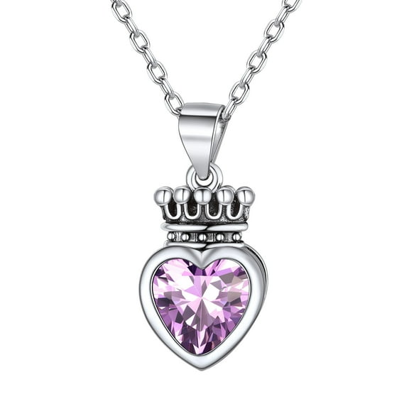 ChicSilver Heart Birthstone Necklace for Women June Alexandrite Princess Crown Charm Mothers Necklaces Pendant Choker 18" Sterling Silver
