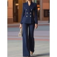thumbnail image 2 of Osfvolr Elegant Women'S Stripe Suit with Double Breasted Buttons Jacket & Pants Set Navy Blue XL, 2 of 6