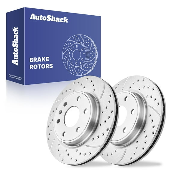 AutoShack Front Vented Drilled & Slotted Silver Zinc Coated Brake Rotors 2-PC Set Replacement for 2007-2017 GMC Acadia 2009-2017 Chevrolet Traverse SilverShield Pro 12.8" (325 mm)