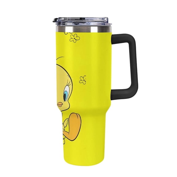 Tweety-Bird 40 Oz Car Cup Stainless Steel Tumbler with Handle, Lid, And Straw, Reusable Large Capacity Car Cup