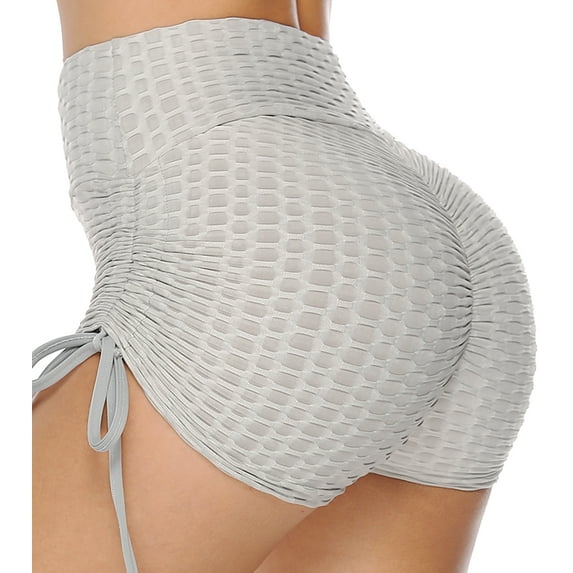 QRIC Women High Waist Anti-Cellulite TikTok Bubble Textured Ruched Butt Yoga Shorts Scrunch Booty Drawstring Workout Sports Hot Shorts Beach Shorts