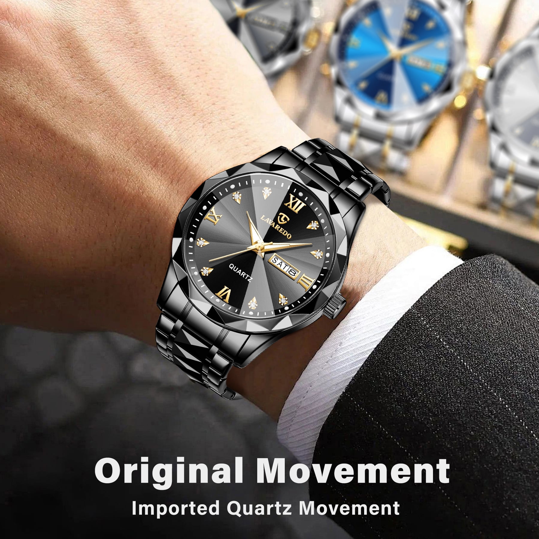 Watches for Men Analog Quartz Stainless Steel Watch with Calendar Window Luminous Indexes Waterproof Luxury Wrist Watch