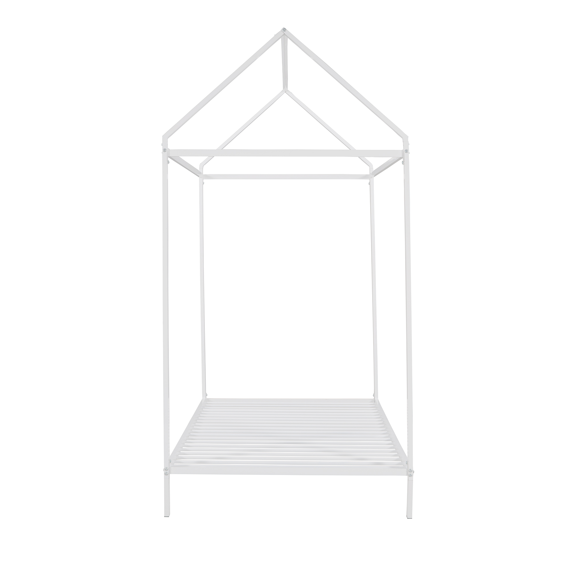 Gewnee Twin Size Kids House Bed,Metal Platform Bed Frame with Roof,White