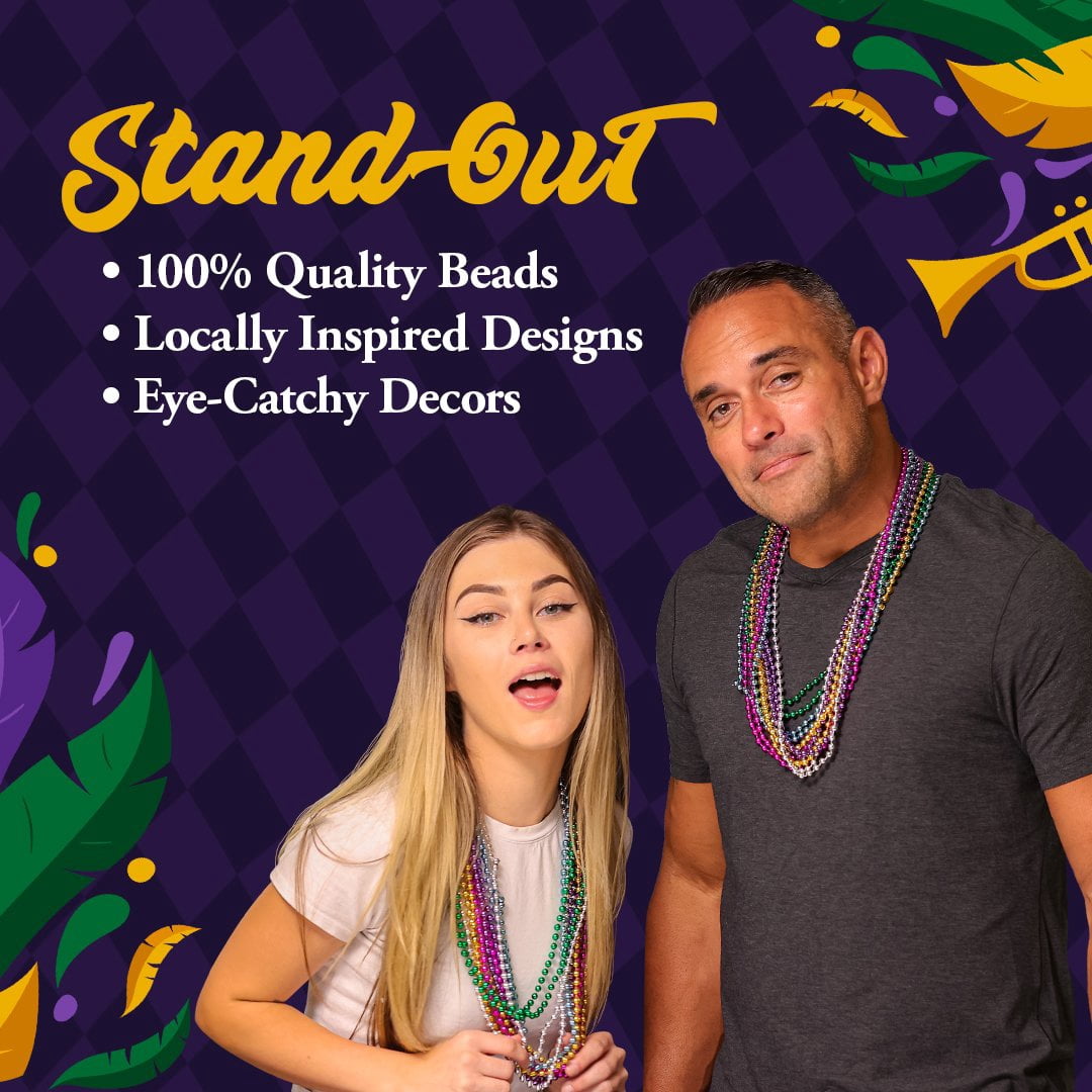 THE MARDI GRAS KREWE Mardi Gras Beads  120 Pack, 33 Inch 7mm Bead Necklaces, Bulk Party Favors for Parades, Festivals, Masquerades, Carnival, Events & Decorations Assorted Colors