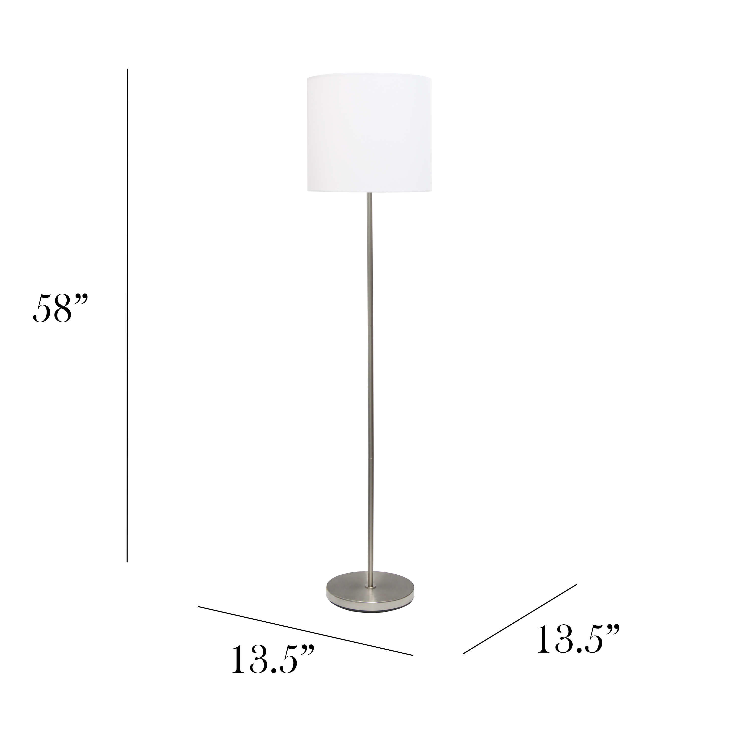 Simple Designs Brushed Nickel Drum Shade Floor Lamp, White - image 5 of 9