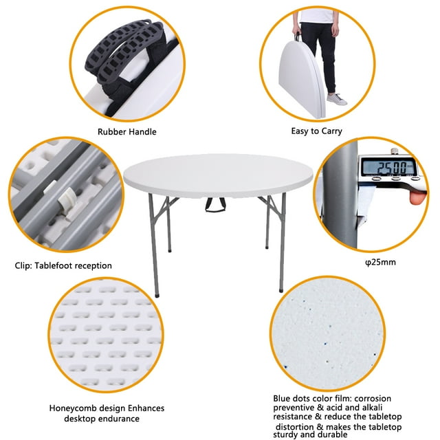 5.89-Foot Round Bi-Fold Plastic Banquet and Event Folding Table with Carrying Handle