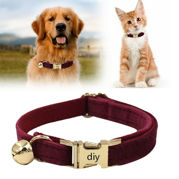Colored Velvet Cat Collar Optional Tie Customized Engraved Collar For Small And Large Cats (light Gold Buckle)