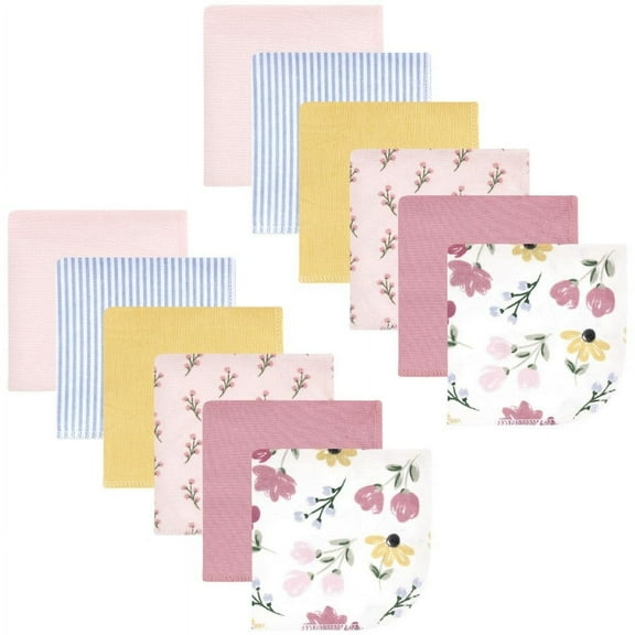 Hudson Baby Floral Cotton Washcloths, Soft Painted Floral, 12 Count