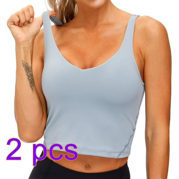V Neck Sports Bras for Women Longline Wirefree Padded Camisole Yoga Bra  Medium Support Workout Crop Top Tank Tops for Girls