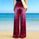 thumbnail image 5 of TaTaai Women's Casual Printed Trousers Stretch Satin Fabric Solid Color Pants with Pattern Elastic Waist Lightweight Comfy Spring Summer Daily Beach Wear Gift, 5 of 5