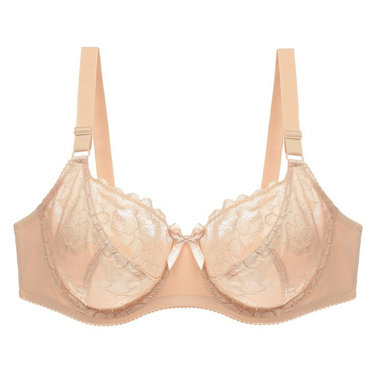 Women's Scalloped Lace Bra Embroidery Floral Bralette Underwire Minimizer  Bras Unlined 3/4 Cups Bra Non-Padded Plus Size Sexy Push up Brassiere 