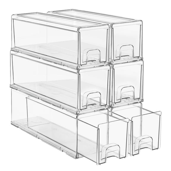Sorbus 6-Pack Small Clear Stackable Storage Drawers with Handles – Closet, Pantry, Office