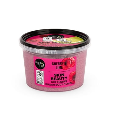 Organic Shop Cherry & Lime, Sugar Softening & Exfoliating Body Scrub, 100% Vegan & Organic, Daily Exfoliant, Detox & Moisturizer, Body, Face, Hand & Foot, Intensive Care & Skin Toning. 250ml.