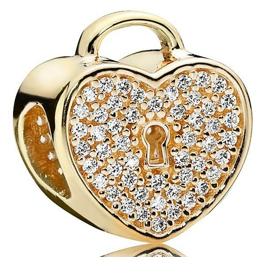 PANDORA PANDORA Heart Lock Charm Clear CZ & 14K Gold 750833CZ