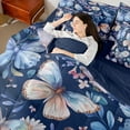 thumbnail image 4 of Manfei Flying Butterflies 7 Pieces Bedding Comforter Set,Purple Blue Full Bedding Set Lightweight,Floral Flower Fitted Sheet Flat Sheet,Luxury Girls Bedroom Decor,Reversible, 4 of 8