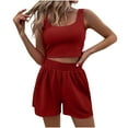 thumbnail image 2 of LADIGASU Women's Spring And Summer Solid Tank Top Shorts Two Piece Casual Home Set, 2 of 8