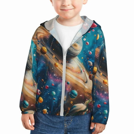 

Ocsxa Colorful Planet Universe Print Kids Active Zipper Sun Protection Jacket Boys Girls Hooded Cooling Shirt-4 Years