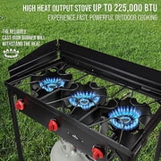 Hike Crew HCSTV3B 225,000 BTU Portable Gas Stove W/3 Burners, Wind Panels & Temp Control - Black