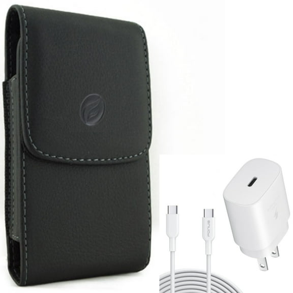 For Galaxy A73 /A23 /A14 /A13 5G - Case Belt Clip w 25W Fast Home Charger, Leather Holster Cover, PD Type-C 6ft USB-C Cable Quick for Samsung Galaxy A73 /A23 /A14 /A13 5G