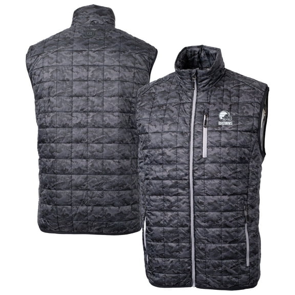 Men's Cutter & Buck  Black Cleveland Browns Rainier PrimaLoft- Eco Insulated Full-Zip Printed Puffer Vest