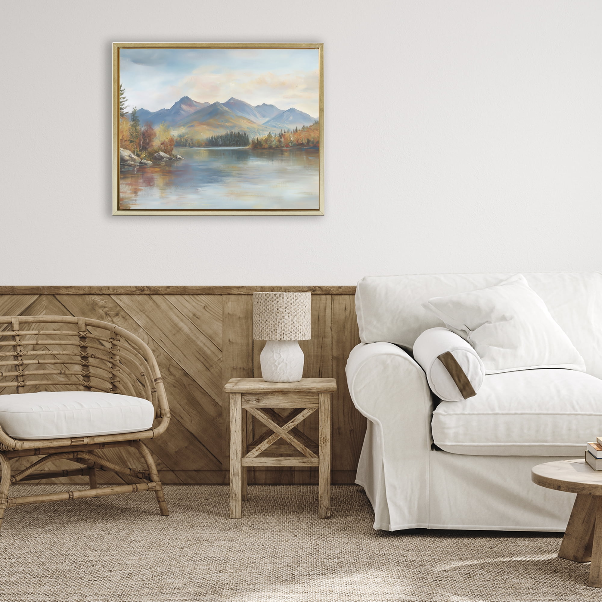 Stupell Industries Rustic Lake Landscape in Fall Gold Framed Floater Canvas Wall Art, design by LSR Design Studio