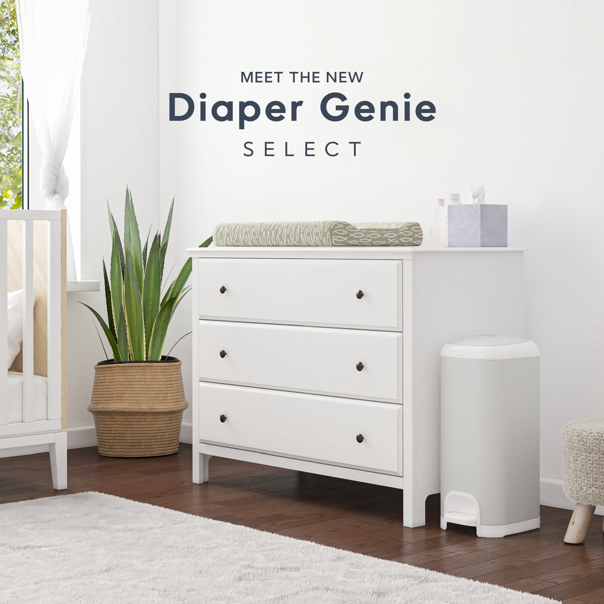 Diaper Genie Select Pail,Grey, Stainless Steel,1 Diaper Pail, 1 Square Refill - 165 Count, Infant