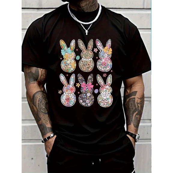 100% Cotton Retro Floral Bunny Rabbit Coquette Bow Happy Easter Day T-Shirt Graphic T-shirts for men and women