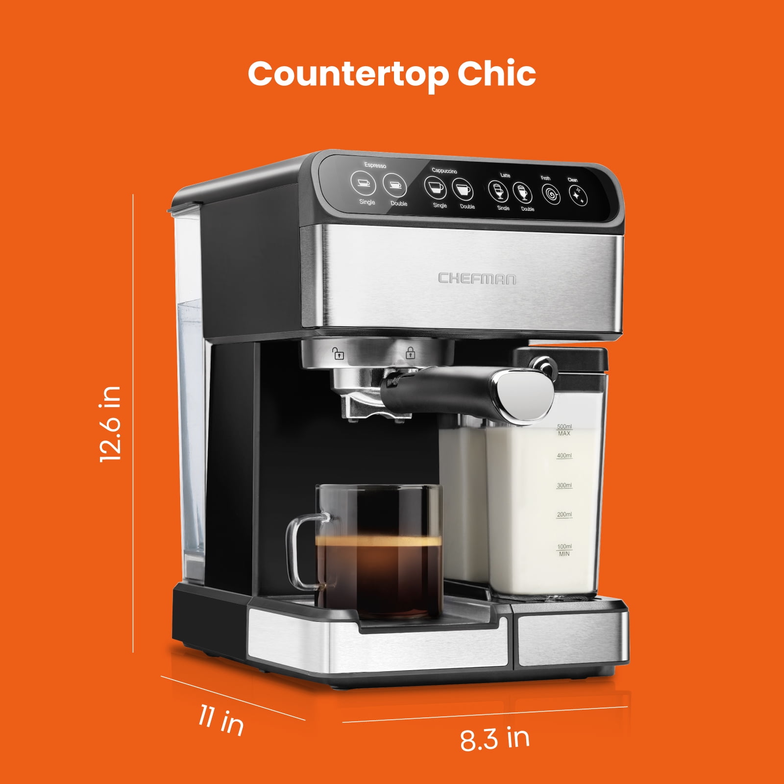 Chefman Máquina de café espresso 6 en 1 con espumador de leche integrado,  bomba de 15 BAR, pantalla digital, espresso de un solo toque o doble para –  Yaxa Store