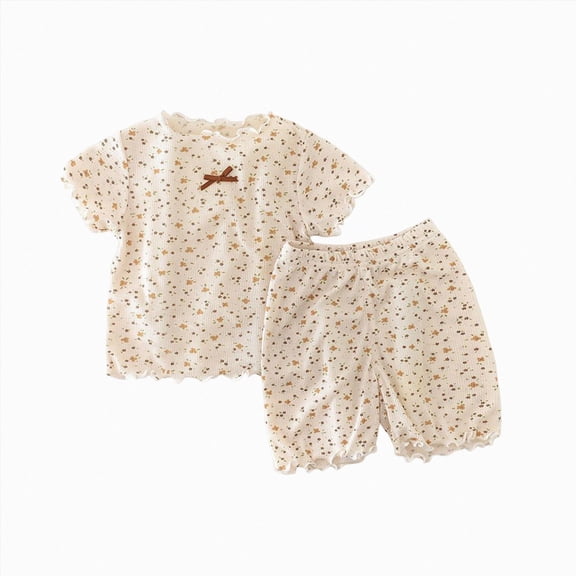 KPOPLK Toddler Baby Girl Summer Clothes Knit Cotton Cute Summer Outfits Short Sleeves 2 Pieces Shorts Set 12M - 5T(5-6 Years,Brown)