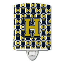 Caroline's Treasures CJ1074-HCNL Letter H Football Blue and Gold Ceramic Night Light, 6x4x3", multicolor