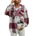 thumbnail image 3 of Seyurigaoka Women Juniors Shacket Plaid Turn-Down Collar Long Sleeve Coat with Chest Pockets, 3 of 6