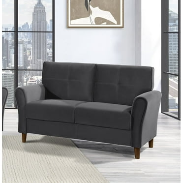 Newboti Furniture Gray Velvet Upholstery 1Pc Comfort Loveseat Plush Seatbacks Tufted Detail Solid Wood Frame Modern Living Room Furniture 0491