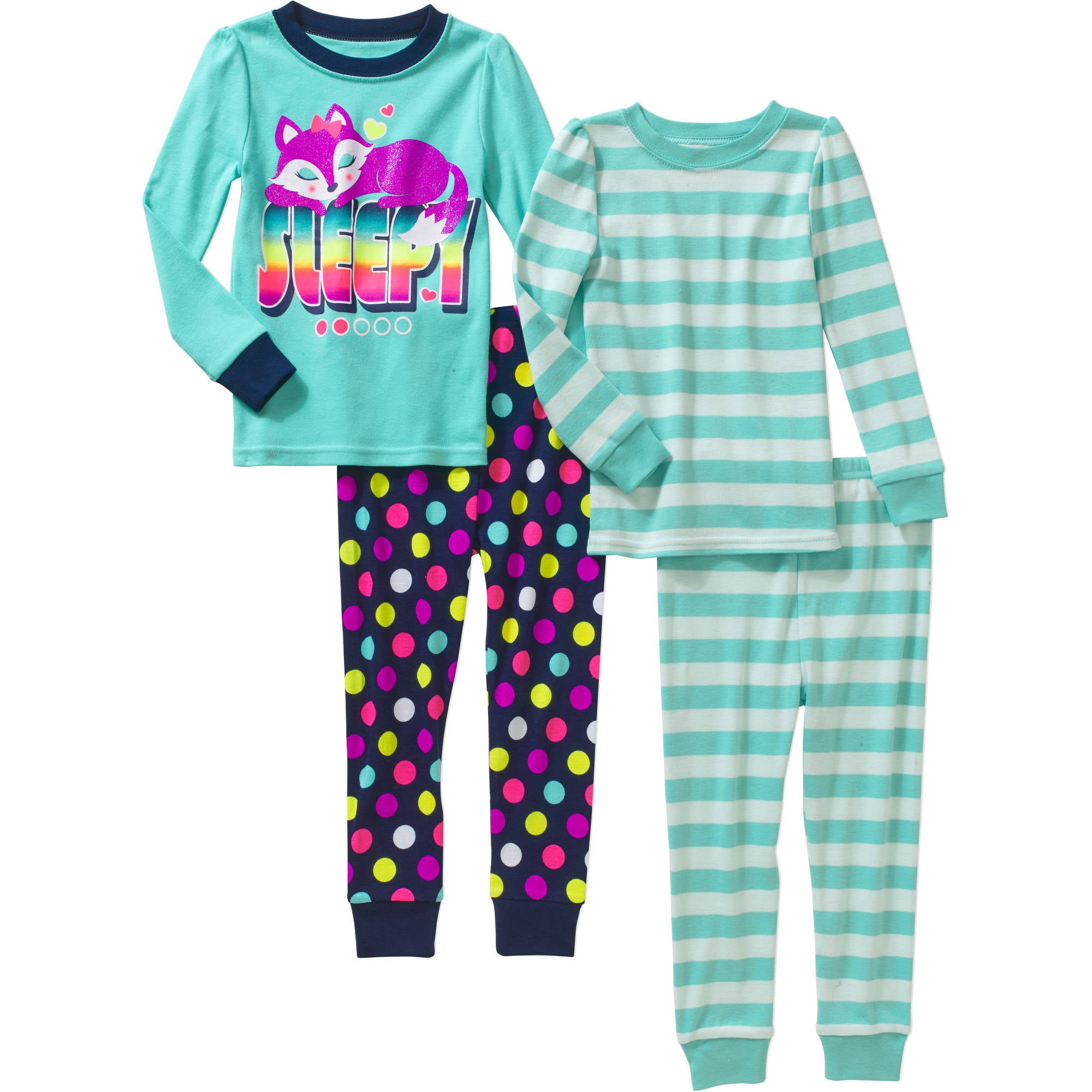Baby Toddler Girl Cotton Tight Fit Pajamas, 4piece set