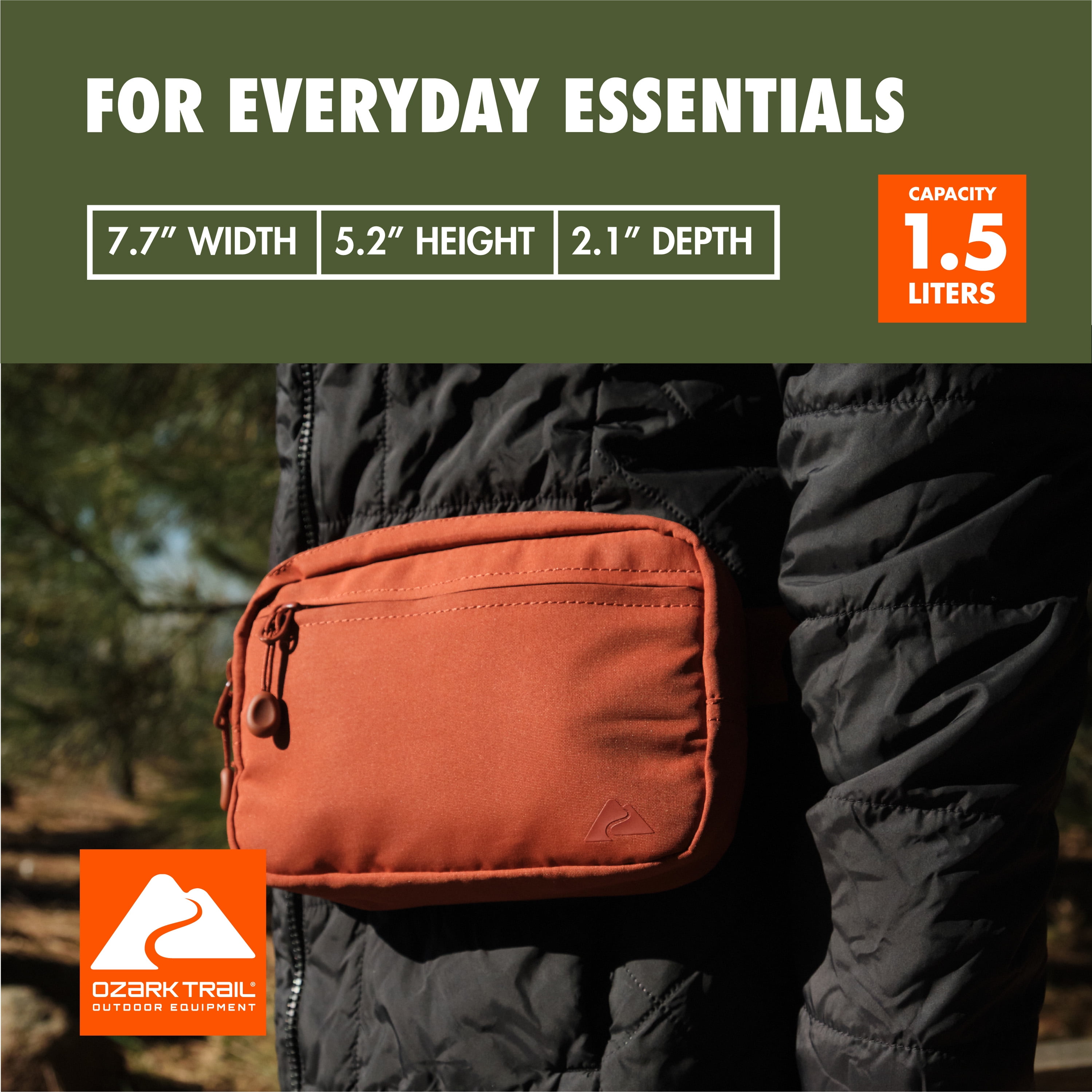 Ozark Trail Waistpack, Rust Fanny pack, Polyester, Zipper, Adult, on Waist